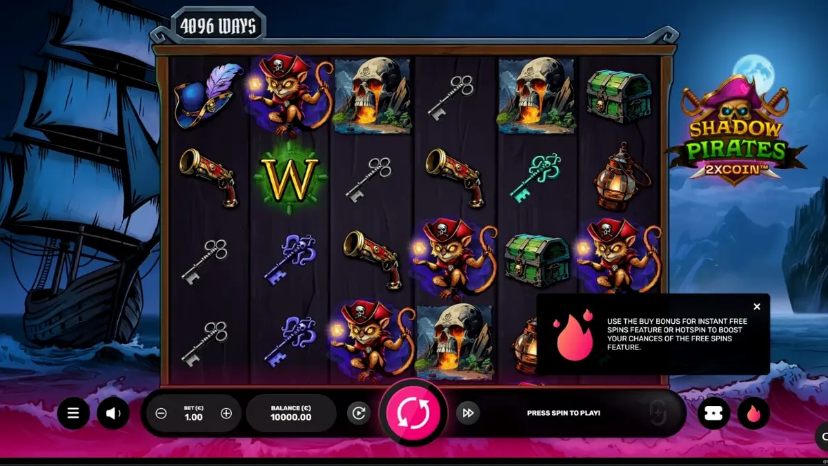 Tampilan visual slot Shadow Pirates dengan tema bajak laut hantu dan koin emas.